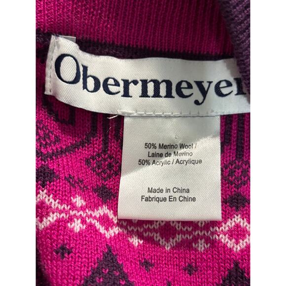 Obermyere Wool Blend Ski Sweater Pink Ladies Medium Fair Isle Full Zip - Picture 5 of 8